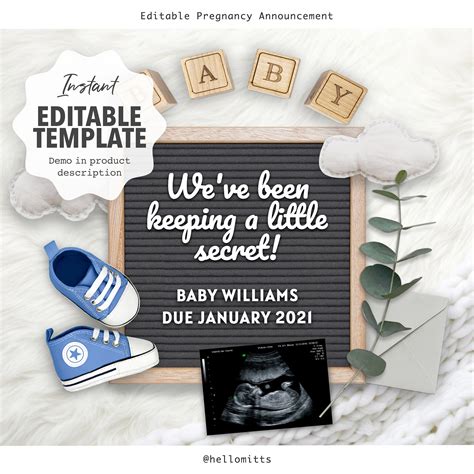 Pregnancy Announcement Digital Baby Reveal Editable DIY - Etsy