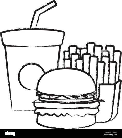 Hamburger And Fries And Drink Drawing