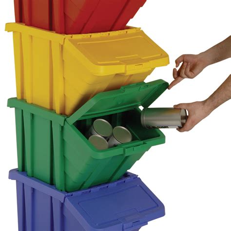 Stackable Recycling Box Bins With Hinged Lids in 4 Colours