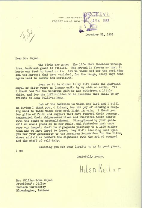 Sincerely Yours – Letters from the Archives: Helen Keller | Indiana ...