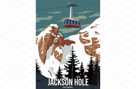 Jackson Hole Travel Ski resort poster | Creative Market