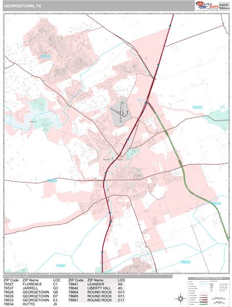 Georgetown Texas Zip Code Wall Map (Premium Style) by MarketMAPS - MapSales