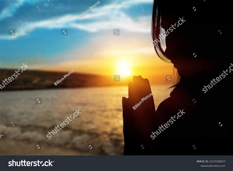 Silhouette Person On Sunset Background Raising Stock Photo 2172158227 ...