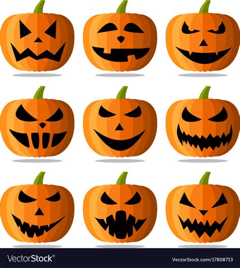 Halloween pumpkin faces set on white Royalty Free Vector