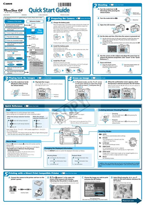 CANON POWERSHOT G6 DIGITAL CAMERA QUICK START MANUAL | ManualsLib