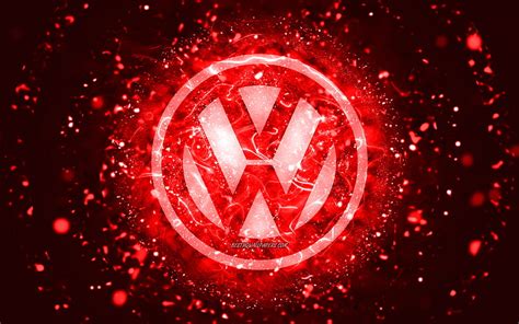 Volkswagen red logo, , red neon lights, creative, red abstract ...