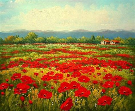 Unknown Artist Poppy field Painting - iPaintingsforsale.com