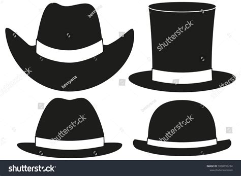 Black White Hat Silhouette Set 4 Stock Vector (Royalty Free) 1060395284 ...