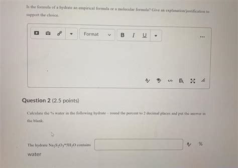 Solved Is the formula of a hydrate an empirical formula or a | Chegg.com