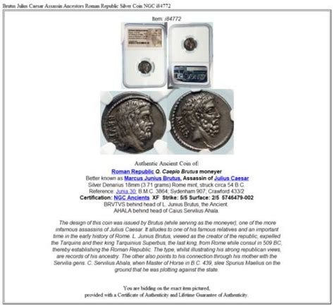 Brutus Julius Caesar Assassin Ancestors Roman Republic Silver Coin NGC ...