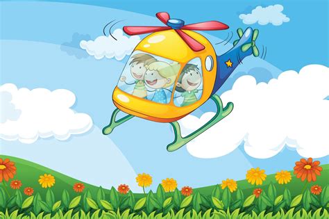 A helicopter flying with kids 684791 Vector Art at Vecteezy