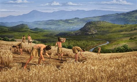 Peasant Farmers in a Grain Field | Ancient Village on the Distant Hill ...