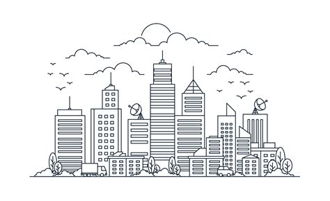 Cityscape drawing line art vector flat design illustration - Copy ...