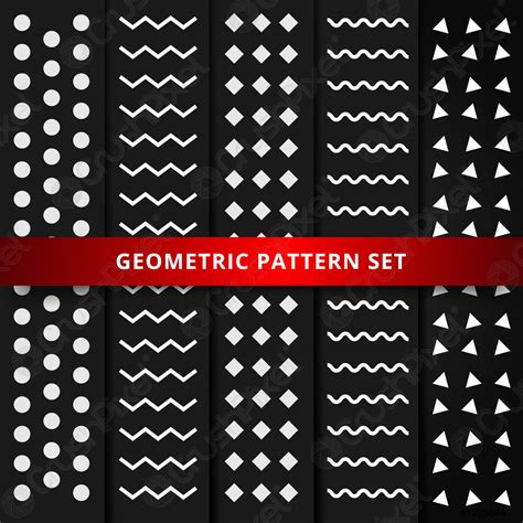 Set of white geometric pattern on black background - stock vector ...