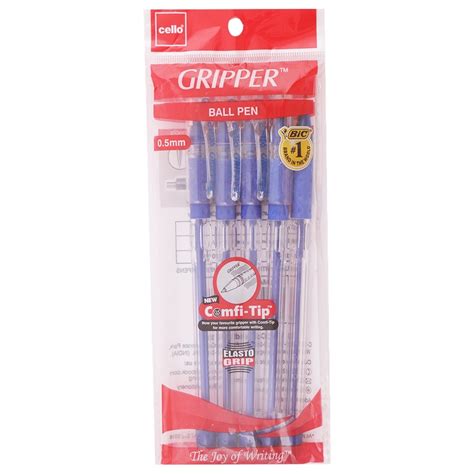 Bic Cello Gripper Blue 0.5 mm Ball Point Pen (Pack of 5)