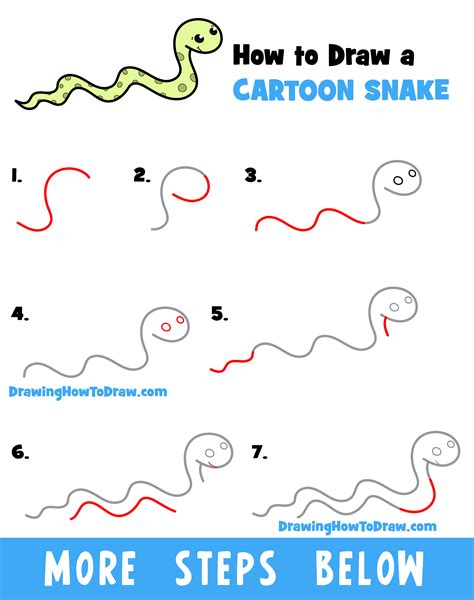 How to Draw a Cartoon Snake Easy Step-by-Step Drawing Tutorial for Kids ...