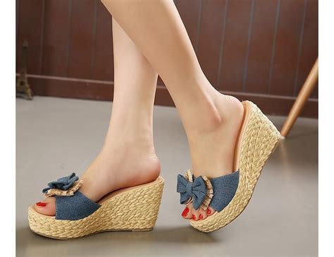 Vintage Cheap Woven Wedge Summer Sandals Cheap Cute Bowtie Platform ...