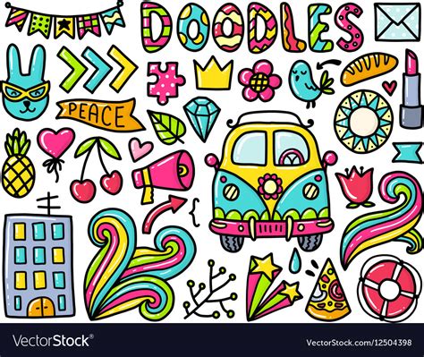 Doodles cute color elements Royalty Free Vector Image