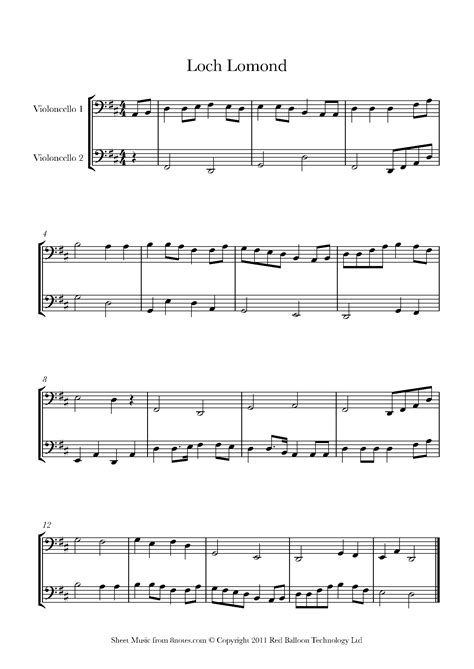 Loch Lomond for Cello Duet - Free Sheet music for Cello Duet | 8notes.com