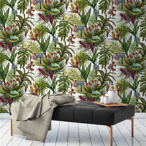 glasshouse tropical botanical print wallpaper by terrarium designs ...