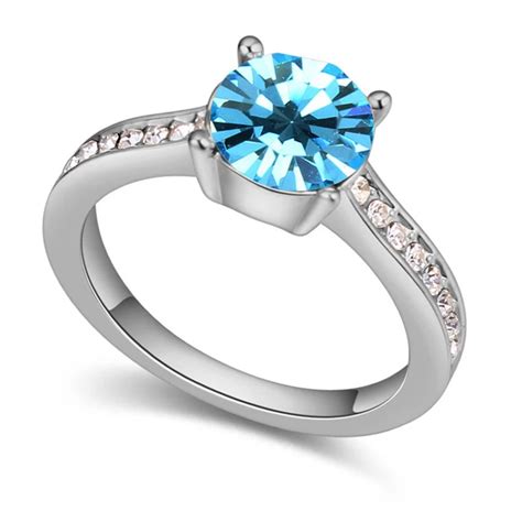 Simple Engagement Ring Cheap Rings For Women Blue Austrian Crystal ...