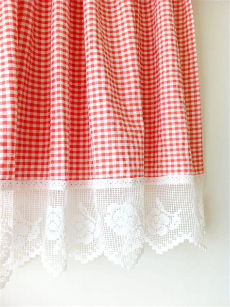 Vintage RED Gingham Check Cafe Curtain by sarahpang on Etsy