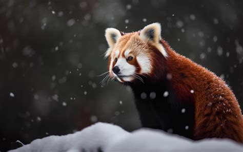 Premium Photo | Red panda in the snow