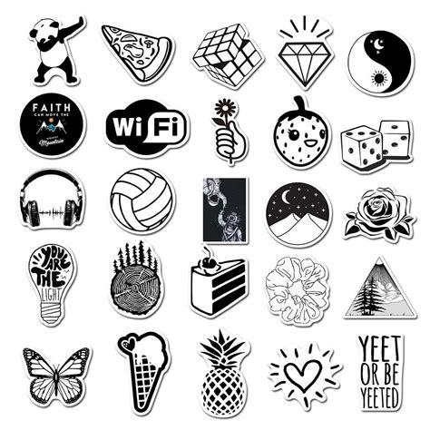 Buy Cute Black and White Stickers for Water Bottles 50 pcs, Vinyl ...