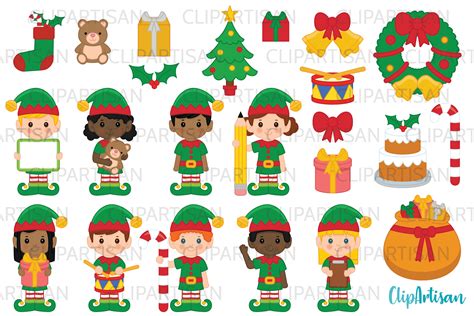 Christmas Elves Clipart Santa's Workshop Graphic by ClipArtisan ...