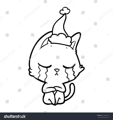 Crying Hand Drawn Line Drawing Cat Stock Illustration 1376872217 ...