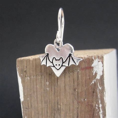 Bat Earrings Sterling Silver Bat and Heart Earrings - Etsy