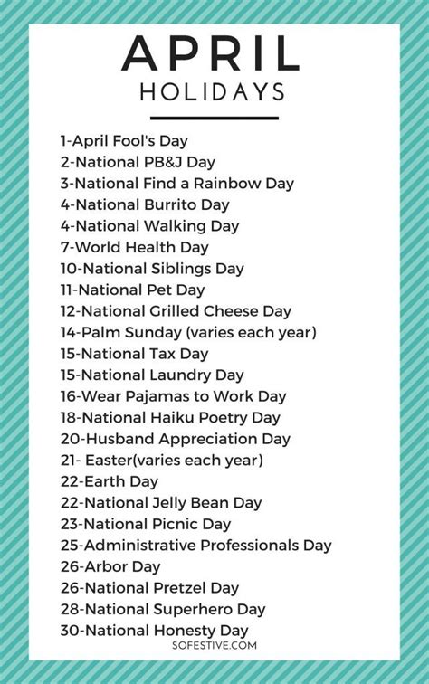 April Holidays 2024 (Random & Fun Holidays) - SoFestive.com | National ...