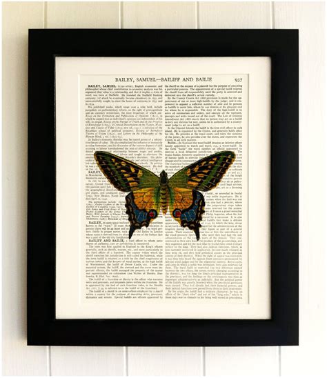 ART PRINT on Old Antique Book Page Beautiful Large Butterfly, Vintage ...