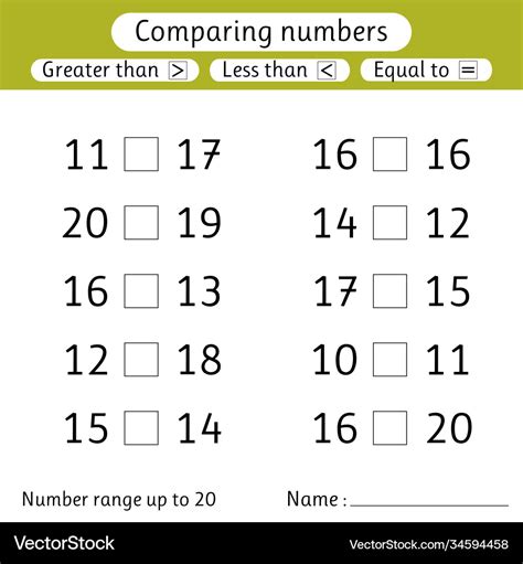 Comparing numbers less than greater than equal Vector Image