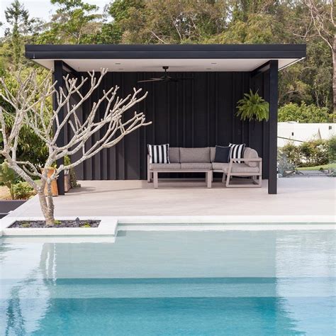 Black and White Pool Cabana - Black Panelling - Black and White Pool ...