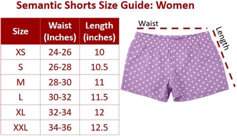 Size Chart - Women's Shorts - Semantic