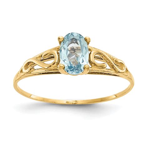 Ring Birthstone - 14K Yellow Gold 1 MM Madi K Synthetic Aquamarine ...