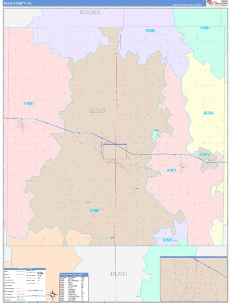 Ellis County, KS Wall Map Color Cast Style by MarketMAPS - MapSales