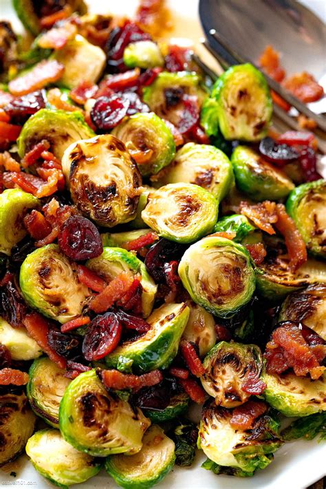 Roasted Brussels Sprouts with Maple, Bacon and Cranberries | Roasted ...