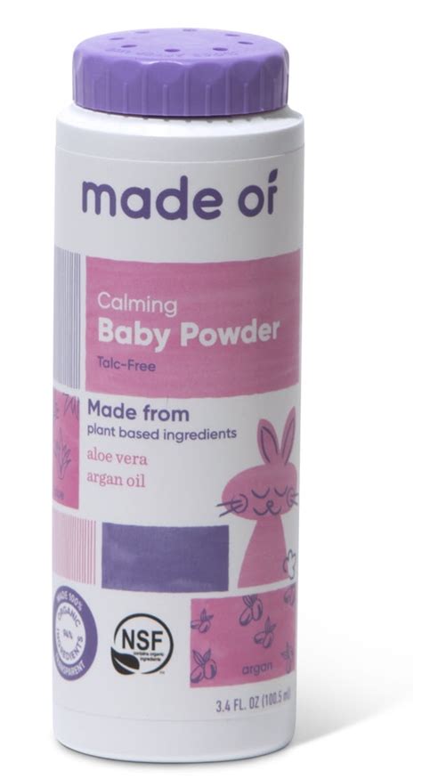 MADE OF Organic Baby Powder with Cornstarch, Fragrance Free, 3.4oz ...