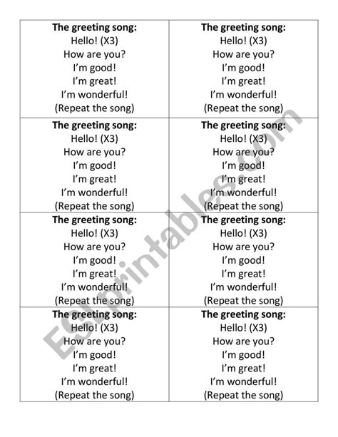 The greeting song - ESL worksheet by imedina