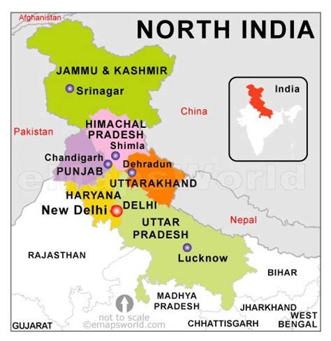 Map of north Indian states - North India map with states (Southern Asia ...