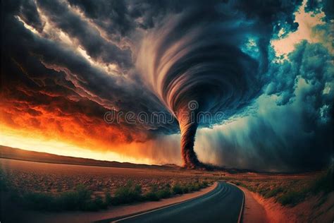 Dramatic Storm at Sunset Producing a Powerful Tornado Stock ...