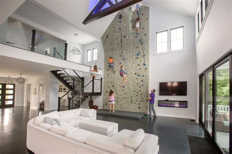 This Family Put a 26-Foot Rock Climbing Wall in Their Living Room