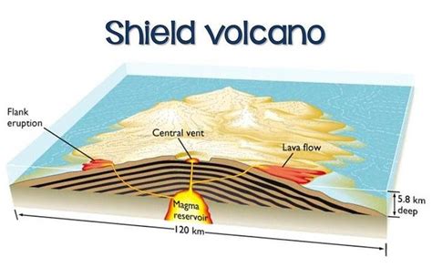 diagram of a shield volcano | volcano diagram | Shield volcano, Volcano ...