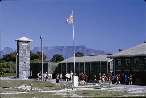 Robben Island prison, with Table Mountain in the background, Cape Town ...