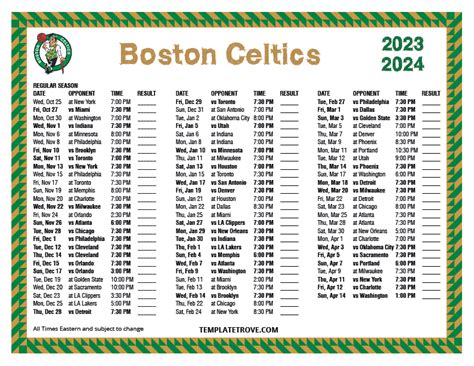 Printable 2023-2024 Boston Celtics Schedule