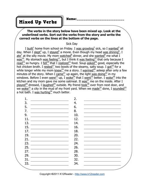 (PDF) Name: Mixed Up Verbs - Reading Worksheets, Spelling ... · Mixed ...