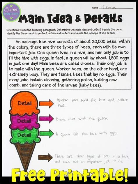 Main Idea Anchor Chart (FREE worksheet included!) | Main idea worksheet ...