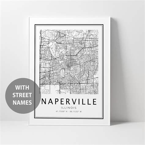 Naperville City Map Print With Street Names Naperville Road | Etsy